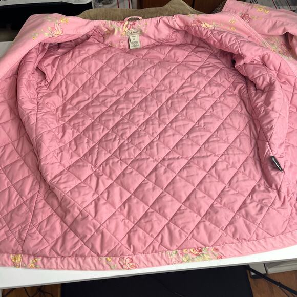 Vintage L.L. Bean Barn Chore Coat Floral Pink Jacket Medium Quilted Thinsulate - Picture 4 of 16